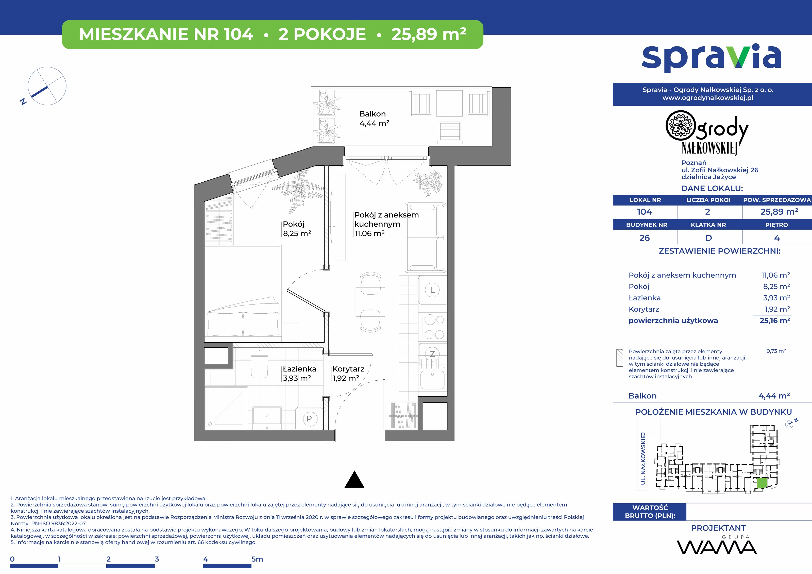 2 pokoje, mieszkanie 25,89 m², piętro 4, oferta nr 26-104, Ogrody Nałkowskiej, Poznań, Ogrody, ul. Nałkowskiej 24, 26